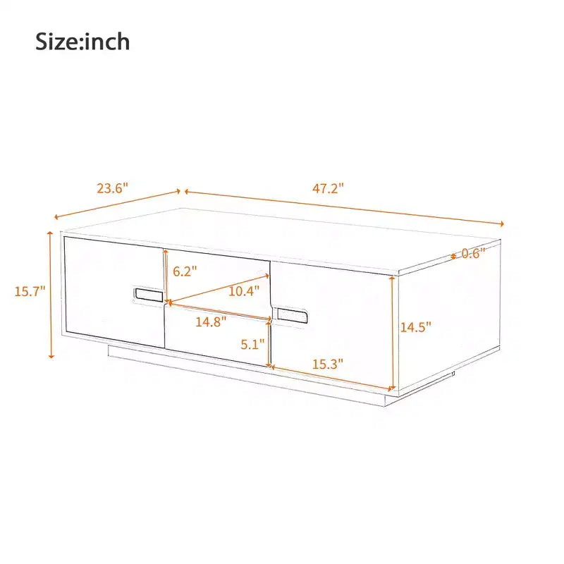 Table Basse Rectangulaire Moderne Laquée avec Rangement et Lumières LED 16 Couleurs pour Salon
