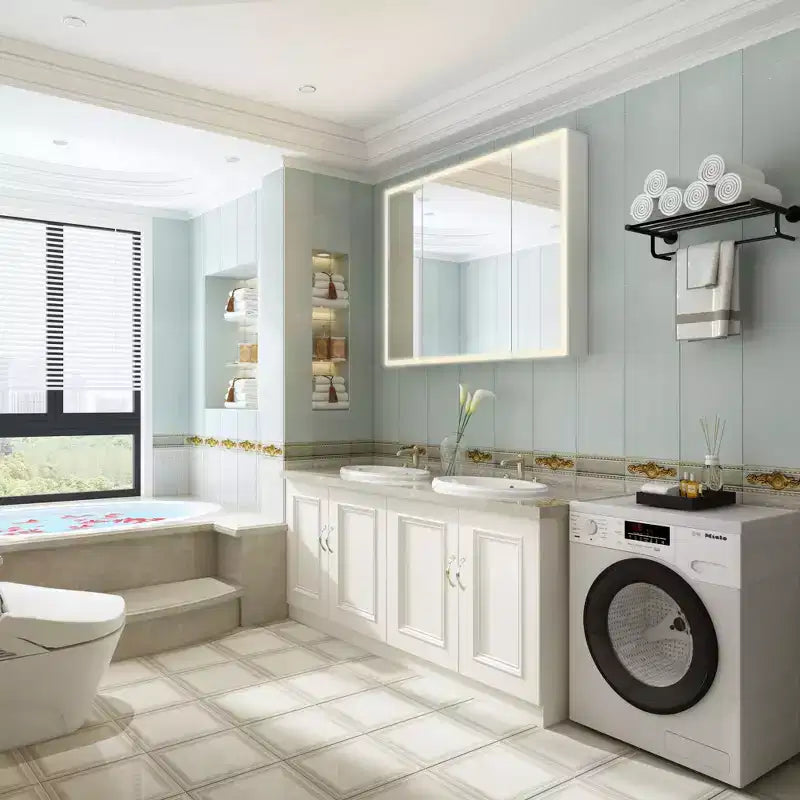 Armoire de toilette à LED avec fonction antibuée, éclairage réglable et grand espace de rangement pour salle de bain