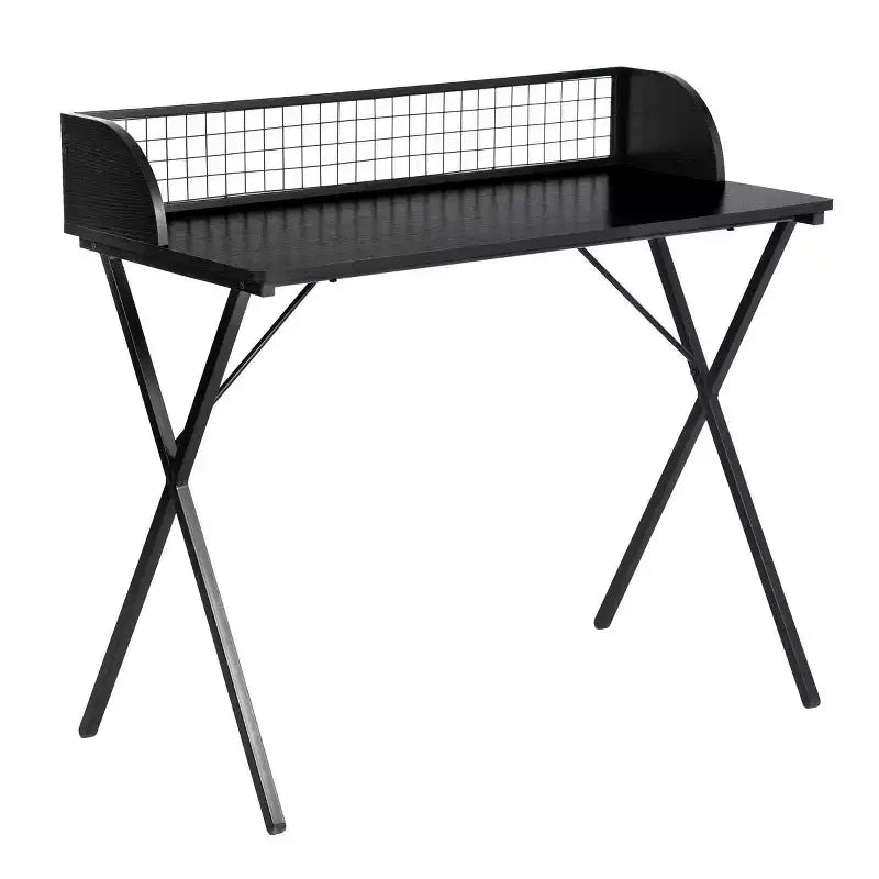 Bureau informatique de 101,6 cm pour jeux et bureau à domicile avec étagère de rangement à grille et cadre en métal en forme de X, noir