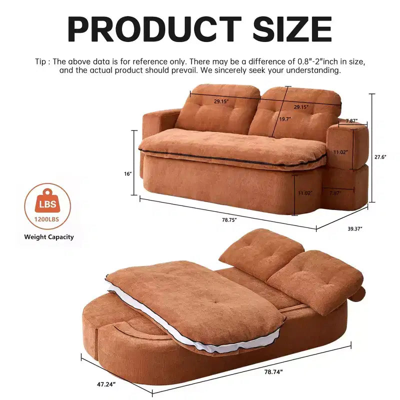 Canapé futon de sol convertible en tissu chenille avec dossier confortable et oreillers, salon et chambre à coucher