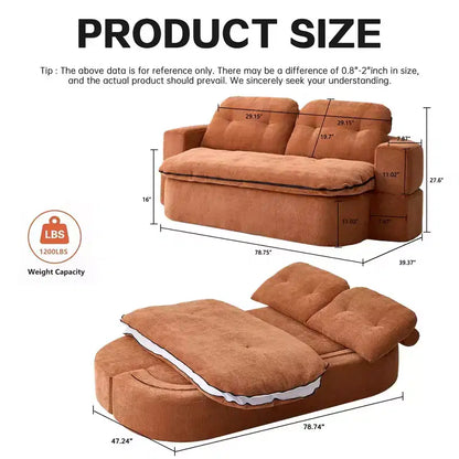 Canapé futon de sol convertible en tissu chenille avec dossier confortable et oreillers, salon et chambre à coucher