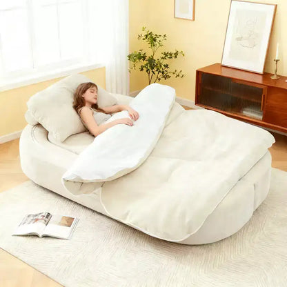 Canapé futon de sol convertible en tissu chenille avec dossier confortable et oreillers, salon et chambre à coucher