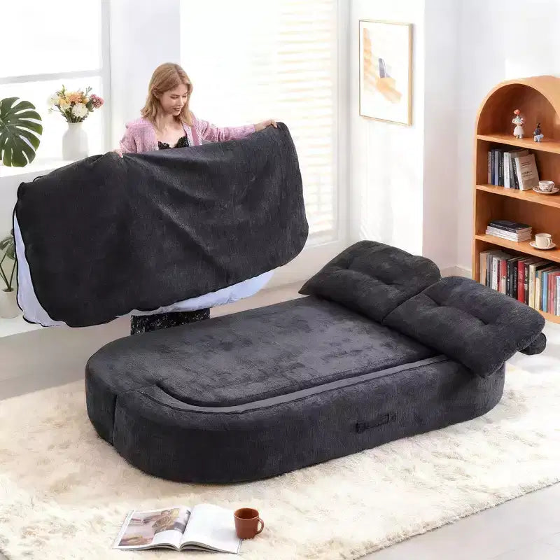 Canapé futon de sol convertible en tissu chenille avec dossier confortable et oreillers, salon et chambre à coucher