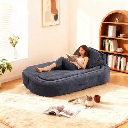 Canapé futon de sol convertible en tissu chenille avec dossier confortable et oreillers, salon et chambre à coucher