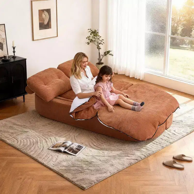 Canapé futon de sol convertible en tissu chenille avec dossier confortable et oreillers, salon et chambre à coucher