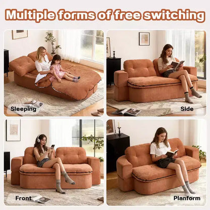 Canapé futon de sol convertible en tissu chenille avec dossier confortable et oreillers, salon et chambre à coucher