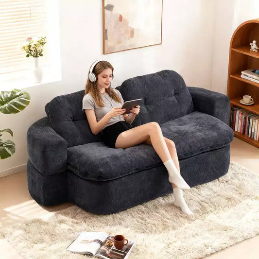 Okak Modern Convertible Chenille Fabric Floor Futon Sofa for Living Room Bedroom,Rest Chair Sleeper Sofa with Comfy Backrest & Pillows