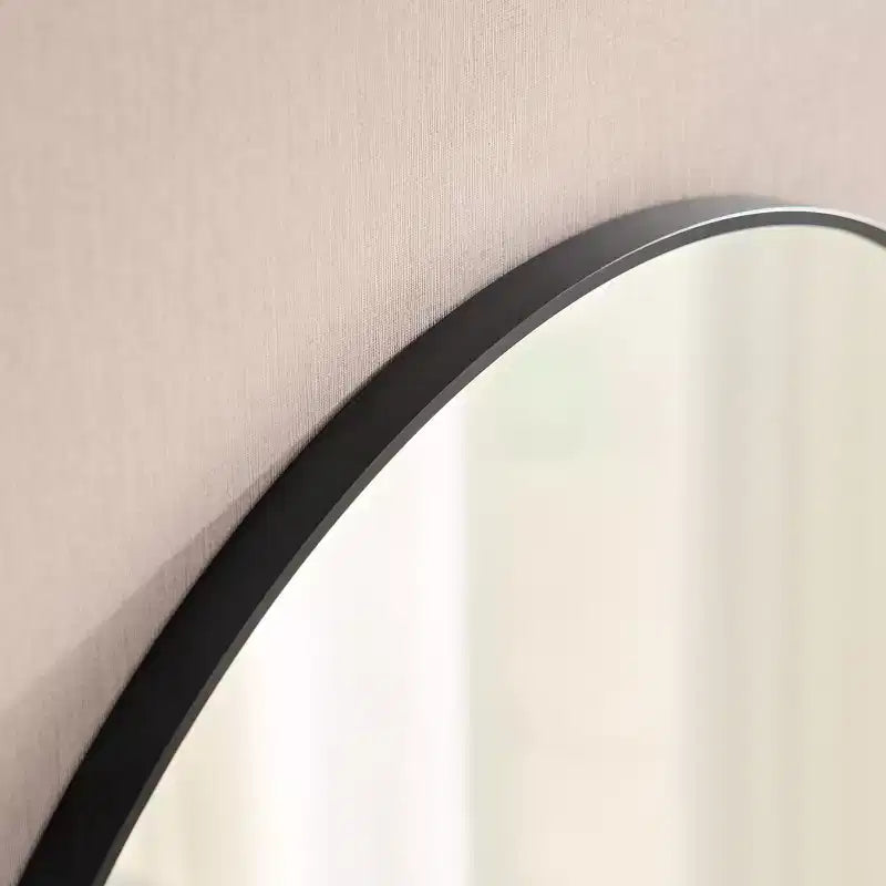 Miroir mural rond moderne 36 po avec cadre en aluminium étroit, pour salle de bain et salon, noir