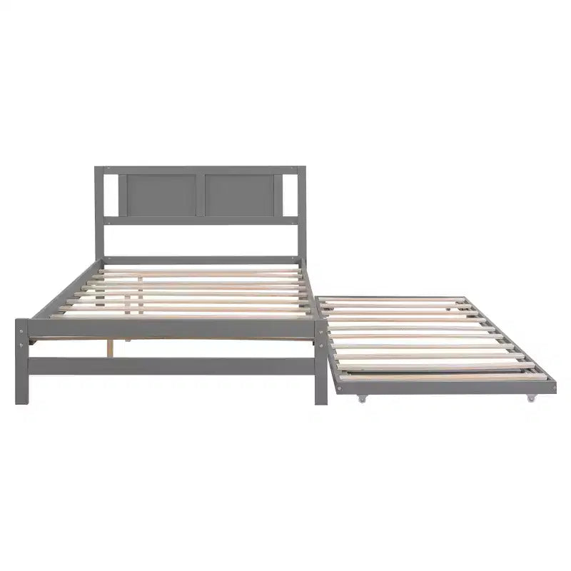 Lit plateforme double avec lit gigogne réglable simple, cadre de lit double en bois avec tête de lit pour chambre à coucher