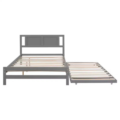 Lit plateforme double avec lit gigogne réglable simple, cadre de lit double en bois avec tête de lit pour chambre à coucher