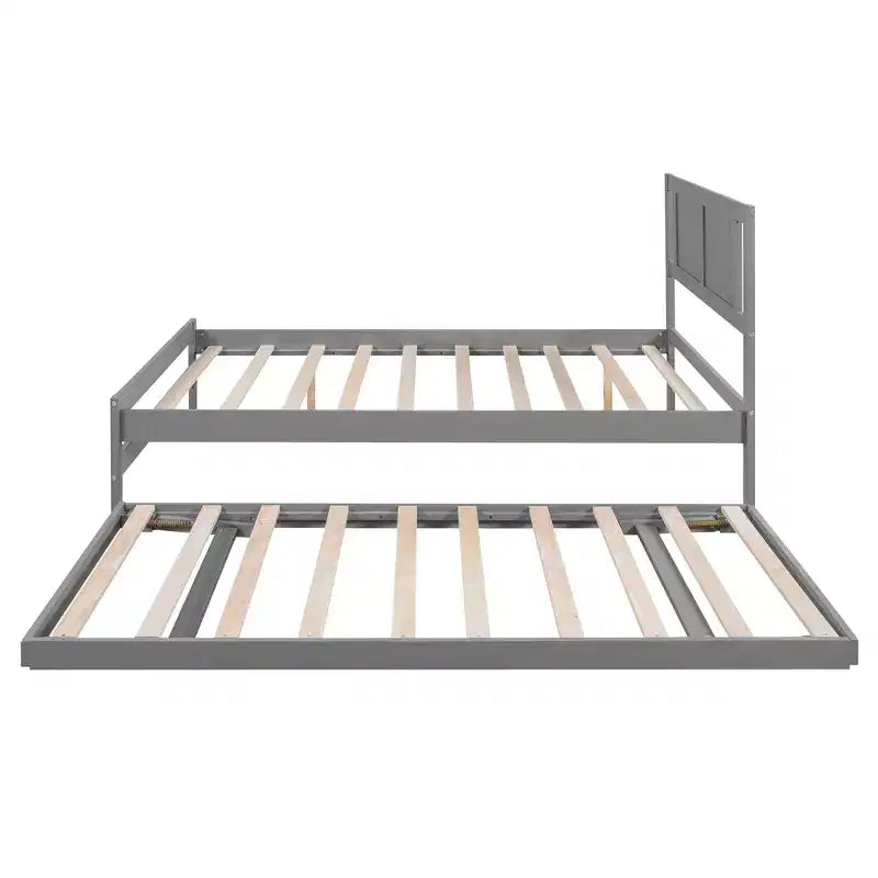 Lit plateforme double avec lit gigogne réglable simple, cadre de lit double en bois avec tête de lit pour chambre à coucher