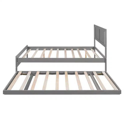 Lit plateforme double avec lit gigogne réglable simple, cadre de lit double en bois avec tête de lit pour chambre à coucher