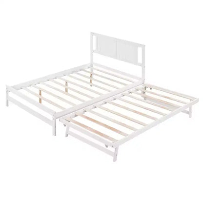 Lit plateforme double avec lit gigogne réglable simple, cadre de lit double en bois avec tête de lit pour chambre à coucher