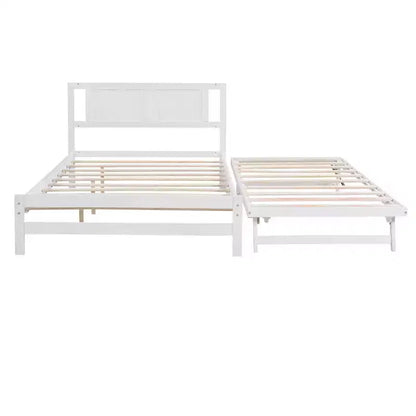 Lit plateforme double avec lit gigogne réglable simple, cadre de lit double en bois avec tête de lit pour chambre à coucher