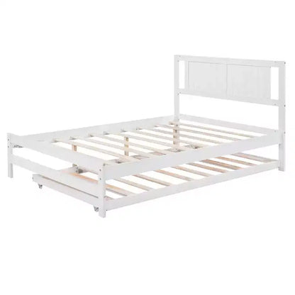 Lit plateforme double avec lit gigogne réglable simple, cadre de lit double en bois avec tête de lit pour chambre à coucher