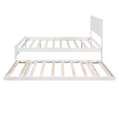 Lit plateforme double avec lit gigogne réglable simple, cadre de lit double en bois avec tête de lit pour chambre à coucher
