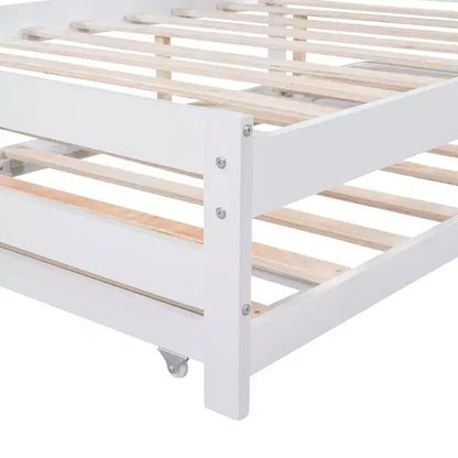 Lit plateforme double avec lit gigogne réglable simple, cadre de lit double en bois avec tête de lit pour chambre à coucher