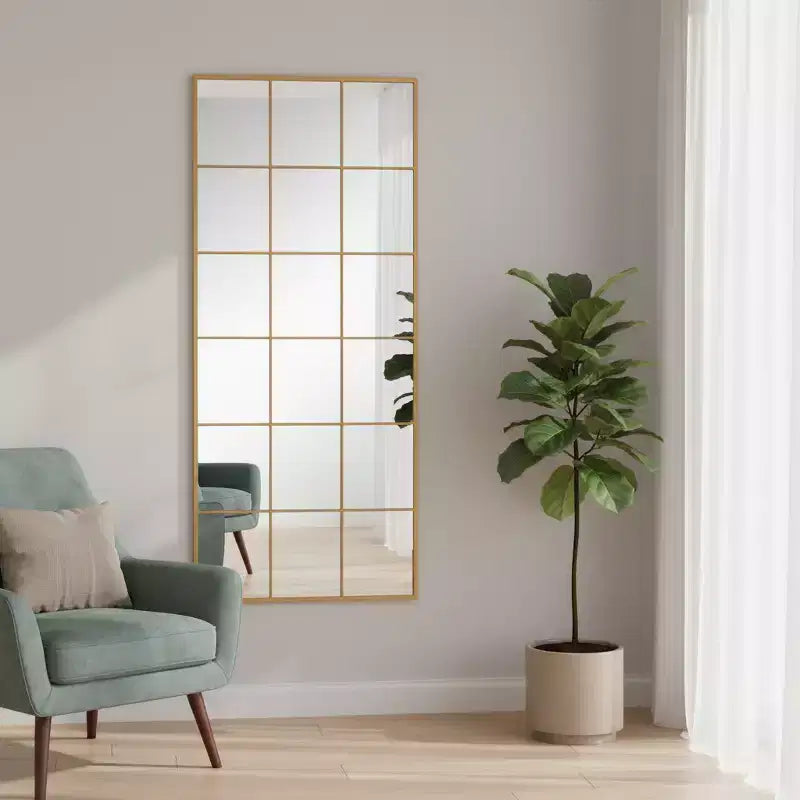 Miroir mural pleine longueur encadré en métal doré de 175 cm, miroir mural moderne à poser