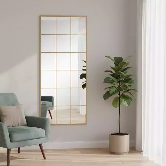 Miroir mural pleine longueur encadré en métal doré de 175 cm, miroir mural moderne à poser