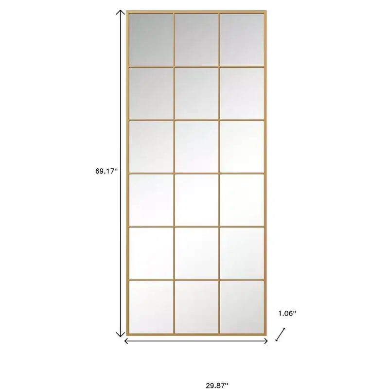 Miroir mural pleine longueur encadré en métal doré de 175 cm, miroir mural moderne à poser