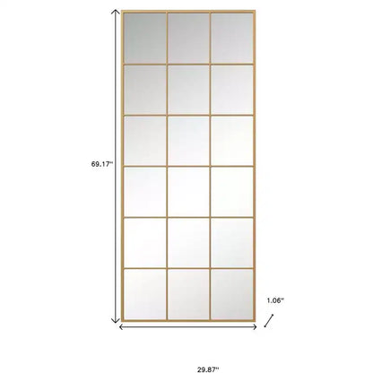 Miroir mural pleine longueur encadré en métal doré de 175 cm, miroir mural moderne à poser