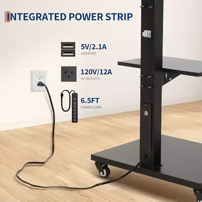 Chariot TV mobile réglable en hauteur avec base pivotante/inclinable, roulettes verrouillables et étagère ouverte, convient aux téléviseurs de 32" à 75"