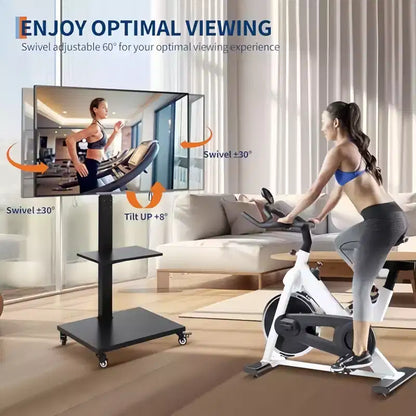 Chariot TV mobile réglable en hauteur avec base pivotante/inclinable, roulettes verrouillables et étagère ouverte, convient aux téléviseurs de 32" à 75"