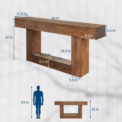 Console rustique 63" - Table d'appoint étroite marron pour canapé avec rangement (pour entrée/salon/foyer)