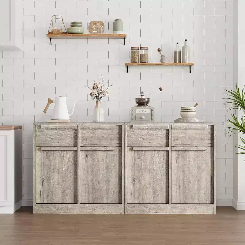 Buffet moderne avec 2 tiroirs, meuble de salle à manger/cuisine de 80 cm, plateau spacieux pour usages multiples et grand espace de rangement.