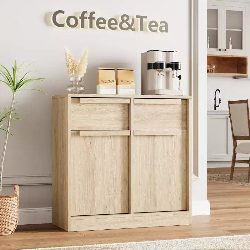 Buffet moderne avec 2 tiroirs, meuble de salle à manger/cuisine de 80 cm, plateau spacieux pour usages multiples et grand espace de rangement.