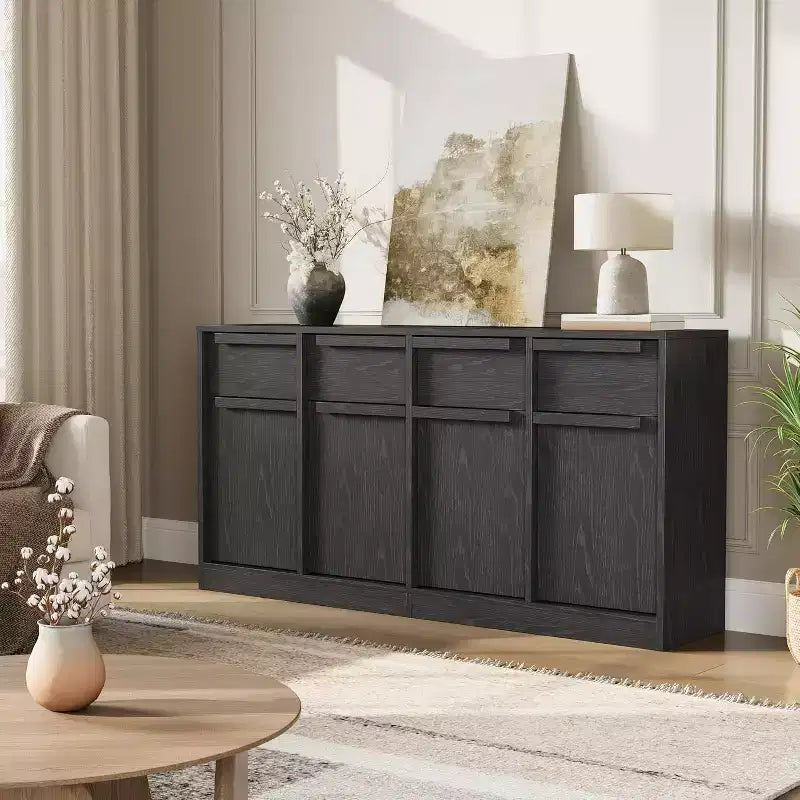 Buffet moderne avec 2 tiroirs, meuble de salle à manger/cuisine de 80 cm, plateau spacieux pour usages multiples et grand espace de rangement.