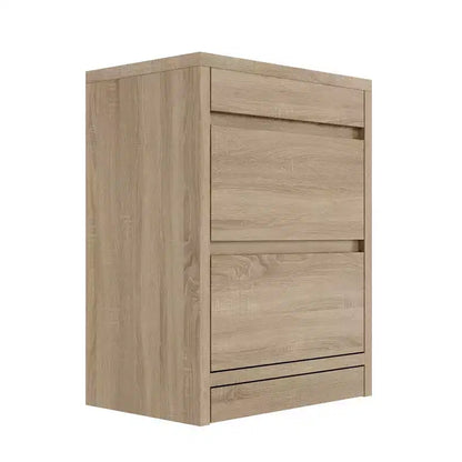 Table de chevet en chêne clair intelligent avec tiroir caché, porte basculante à verrouillage NFC et tiroir inférieur à ouverture par pression, table de chevet