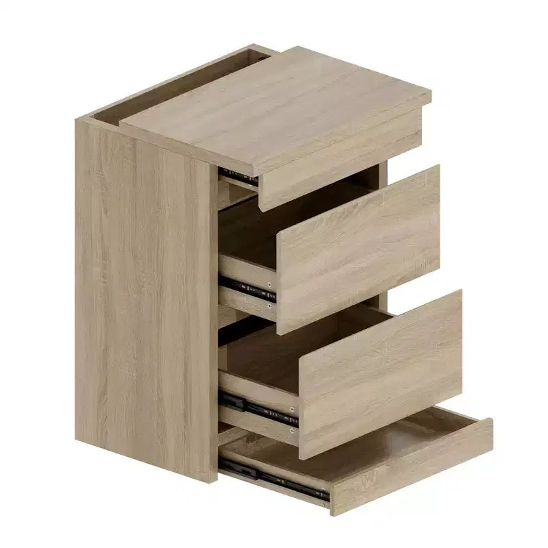 Table de chevet en chêne clair intelligent avec tiroir caché, porte basculante à verrouillage NFC et tiroir inférieur à ouverture par pression, table de chevet