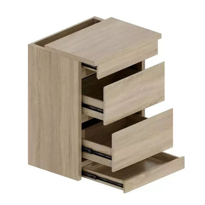 Table de chevet en chêne clair intelligent avec tiroir caché, porte basculante à verrouillage NFC et tiroir inférieur à ouverture par pression, table de chevet