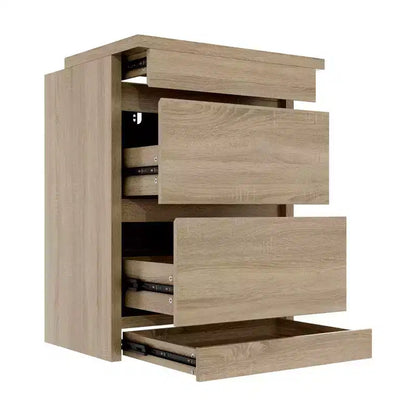 Table de chevet en chêne clair intelligent avec tiroir caché, porte basculante à verrouillage NFC et tiroir inférieur à ouverture par pression, table de chevet