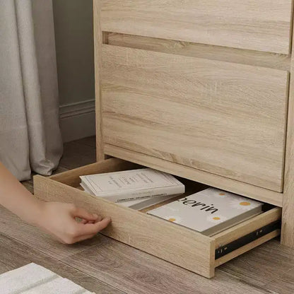 Table de chevet en chêne clair intelligent avec tiroir caché, porte basculante à verrouillage NFC et tiroir inférieur à ouverture par pression, table de chevet