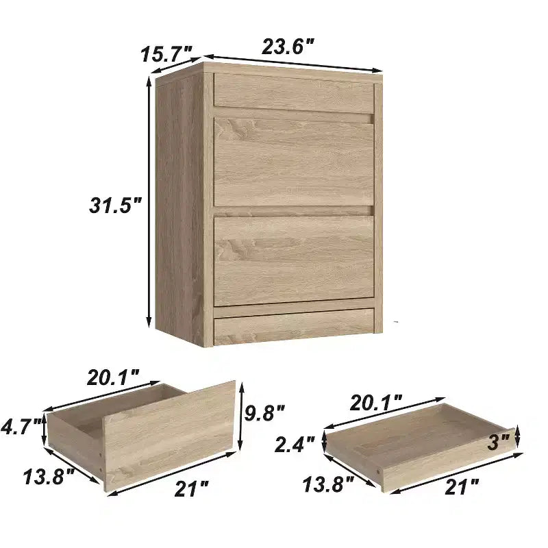 Table de chevet en chêne clair intelligent avec tiroir caché, porte basculante à verrouillage NFC et tiroir inférieur à ouverture par pression, table de chevet