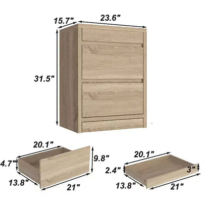 Table de chevet en chêne clair intelligent avec tiroir caché, porte basculante à verrouillage NFC et tiroir inférieur à ouverture par pression, table de chevet
