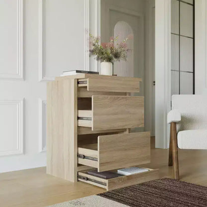 Table de chevet en chêne clair intelligent avec tiroir caché, porte basculante à verrouillage NFC et tiroir inférieur à ouverture par pression, table de chevet