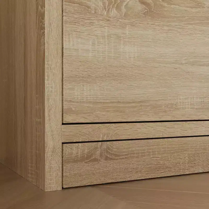 Table de chevet en chêne clair intelligent avec tiroir caché, porte basculante à verrouillage NFC et tiroir inférieur à ouverture par pression, table de chevet