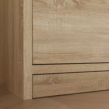 Table de chevet en chêne clair intelligent avec tiroir caché, porte basculante à verrouillage NFC et tiroir inférieur à ouverture par pression, table de chevet