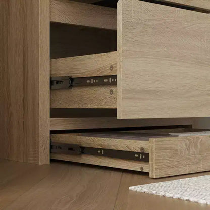 Table de chevet en chêne clair intelligent avec tiroir caché, porte basculante à verrouillage NFC et tiroir inférieur à ouverture par pression, table de chevet