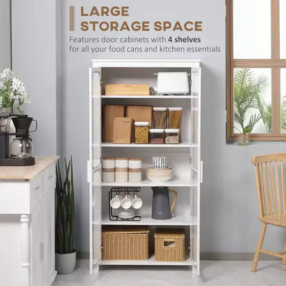 Armoire de cuisine garde-manger de 63 po, Armoire de rangement autonome, Vitrine avec 2 portes vitrées et 2 étagères réglables pour salle à manger