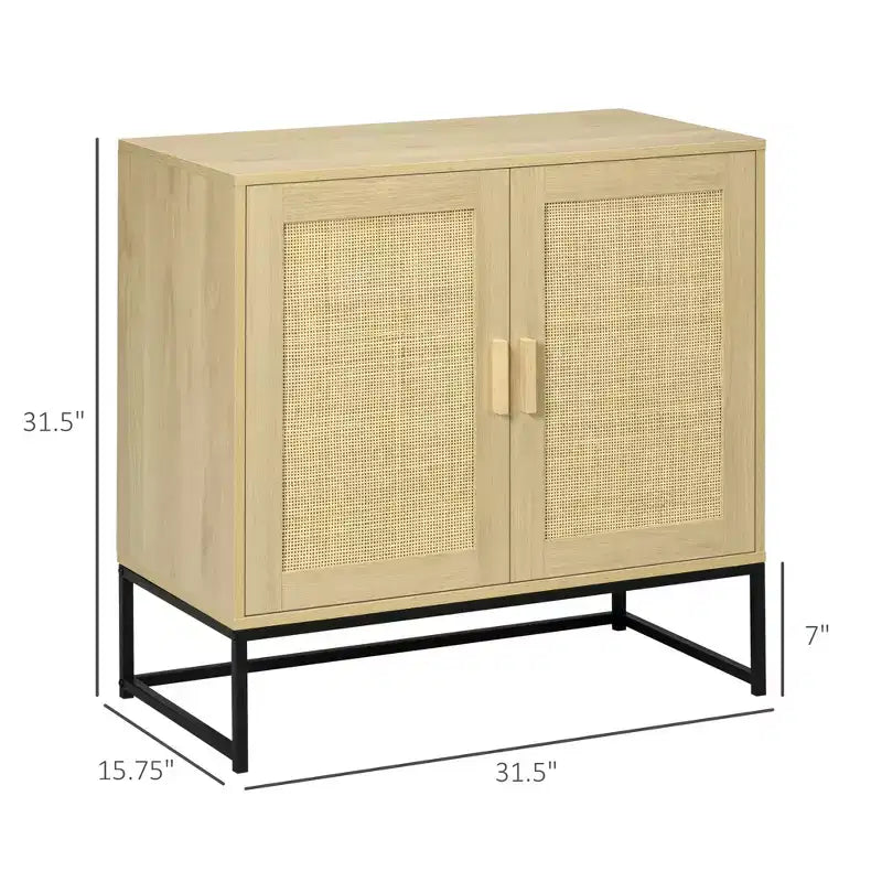 Buffet avec portes en rotin, étagère réglable, base en métal, armoire de rangement pour salon, chambre à coucher