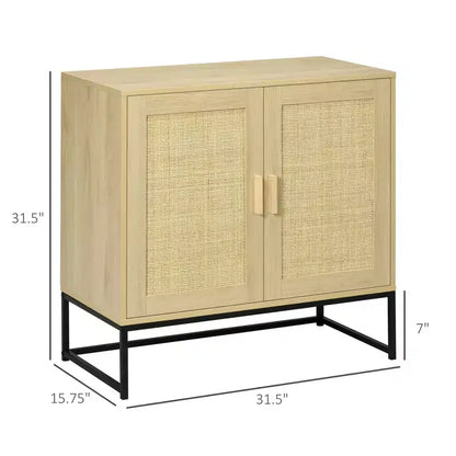 Buffet avec portes en rotin, étagère réglable, base en métal, armoire de rangement pour salon, chambre à coucher