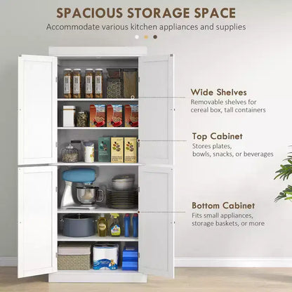 Armoire de cuisine 72, armoire de rangement de garde-manger avec portes et étagères, armoire de garde-manger autoportante à grain de bois