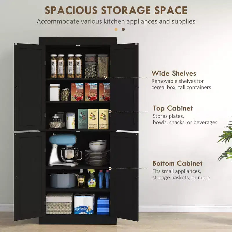 Armoire de cuisine 72, armoire de rangement de garde-manger avec portes et étagères, armoire de garde-manger autoportante à grain de bois