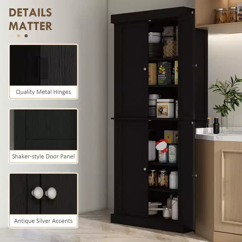 Armoire de cuisine 72, armoire de rangement de garde-manger avec portes et étagères, armoire de garde-manger autoportante à grain de bois