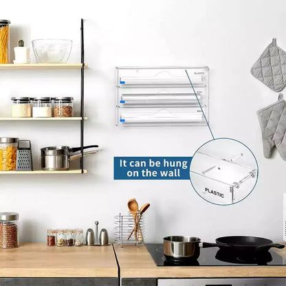 Organisateur de papier aluminium et film plastique – Distributeur de rangement en acrylique pour tiroir de cuisine (taille standard, transparent)