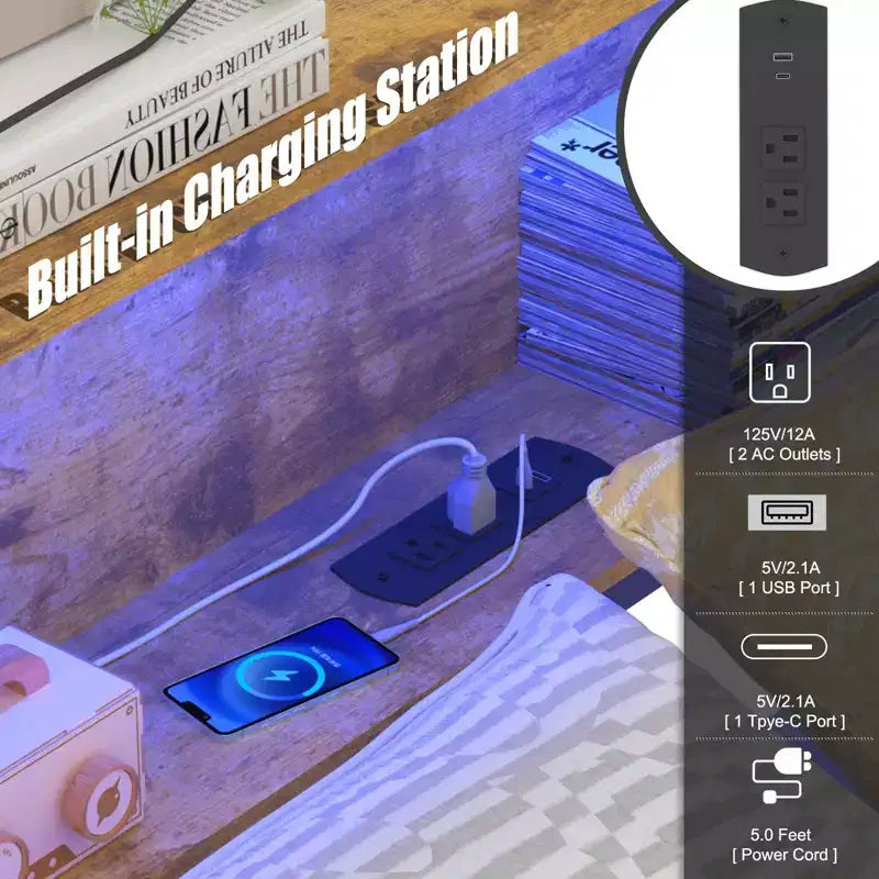 Lit de repos d'angle double/complet pour enfants avec bibliothèque de rangement et lumière LED, lit plateforme moderne